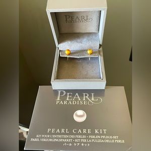 Golden South Sea Pearl Stud Earrings ( 14k Gold)